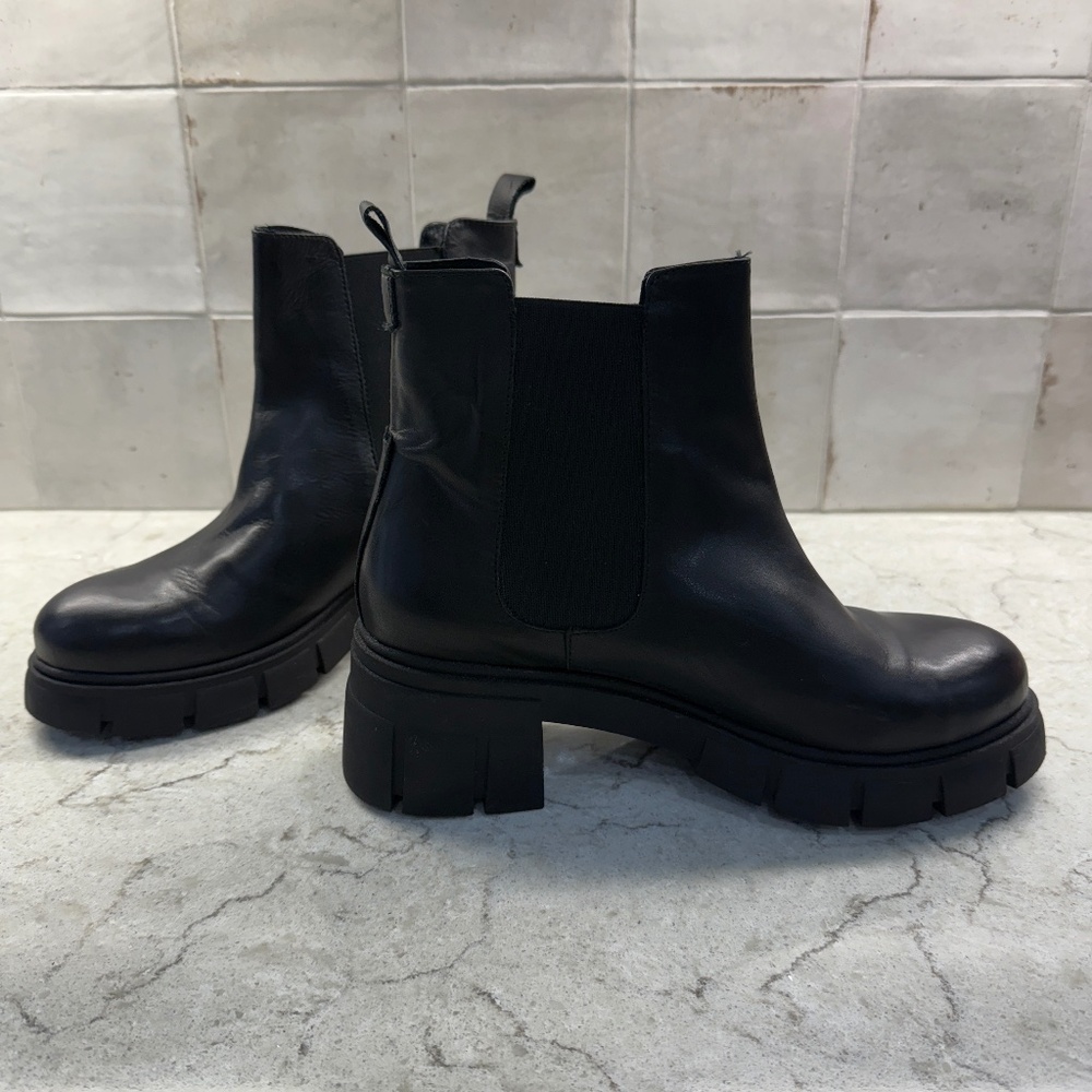 Platform Helene Rouge Black Leather Chunky Chelsea Biker Moto Boots Women 39 NEW